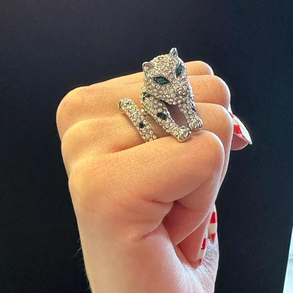 Elegant Silver Panther Cocktail Ring